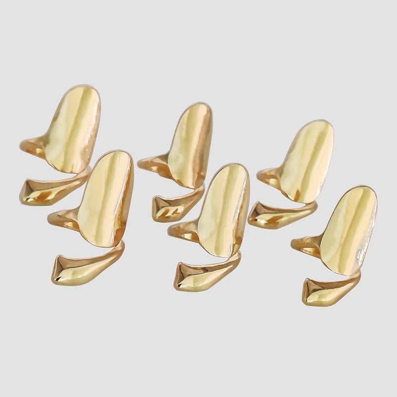 Elandy 6 PCS Wome Fashion Finger Nail Ring Golden Fingernail Protective Nail Cap Cover Ring Art Tip Cover Nail Metal Decoration For Wedding Travel Party Bar Club Get Together Events (Golden) - Image 4